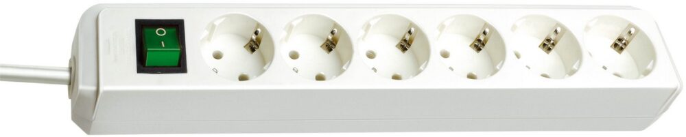 Разклонител Eco-line с ключ, 6-конт. бял 1.5m 3G1,5